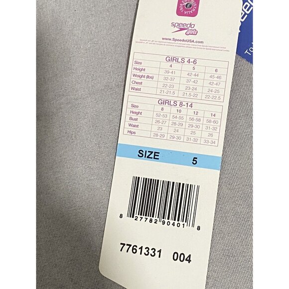 NWT Speedo Girls One Piece Swimsuit Blue Red Beach Size 5 - Picture 7 of 9